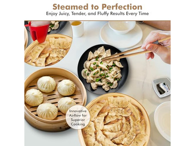 Cesta de Vapor de Bambú para 6 Bollos Momo y Vegetales