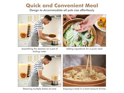 Cesta de Vapor de Bambú para 6 Bollos Momo y Vegetales