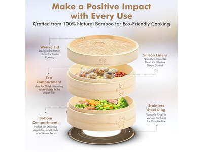 Cesta de Vapor de Bambú para 6 Bollos Momo y Vegetales