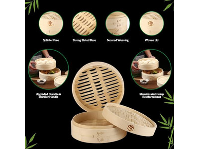 Vaporeras de Aluminio para Cocinar Cesta de Vapor de Bambú