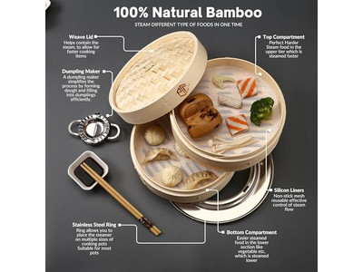 Vaporeras de Aluminio para Cocinar Cesta de Vapor de Bambú