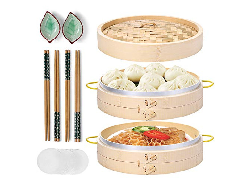 Vaporera de Bambú de 3 Niveles para Cocina