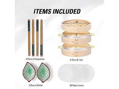 Vaporera de Bambú de 3 Niveles para Cocina