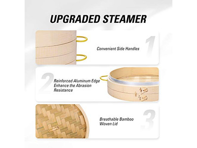Vaporera de Bambú de 3 Niveles para Cocina