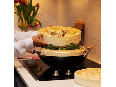 Cocina Dim Sum con Vaporera de Bambú China