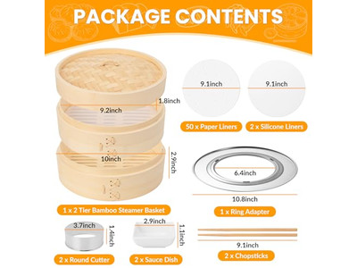 Cesta de Vapor de Bambú para Alimentos a Gas con Silicona
