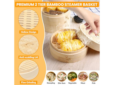 Cesta de Vapor de Bambú para Alimentos a Gas con Silicona