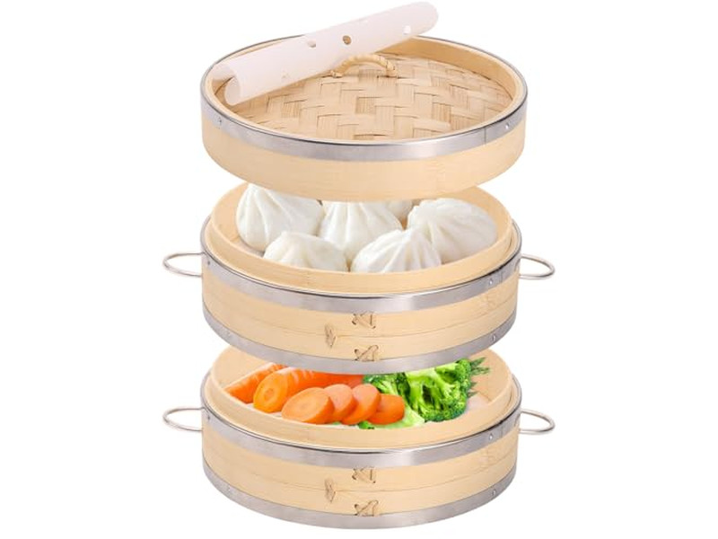 Olla Dorada de Arroz a Gas con Cesta de Vapor de Bambú