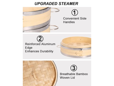 Olla Dorada de Arroz a Gas con Cesta de Vapor de Bambú