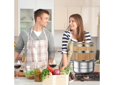 Juegos de Ollas y Utensilios de Cocina con Vaporera de Bambú