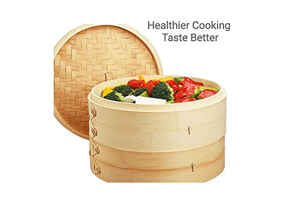 Olla de Vapor para Cocinar Alimentos Cesta de Vapor de Bambú