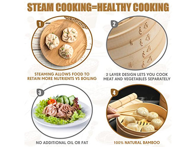 Sets de Ollas Vaporeras Cesta de Vapor de Bambú