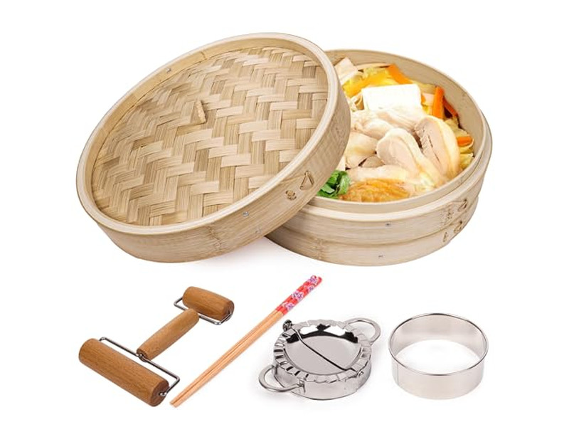 Vaporera de Dim Sum de Bambú 10 Cesta de Vapor de Bambú