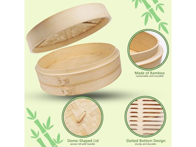 Vaporera de Dim Sum de Bambú 10 Cesta de Vapor de Bambú