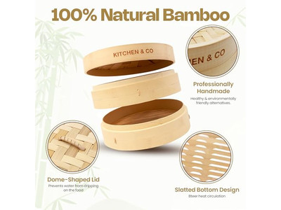 Rejilla Ancha para Wok de Huevos y Olla de Madera Cesta de Vapor de Bambú