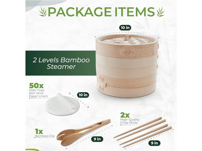 Cesta de Vapor de Bambú para Olla Profunda con Tapa para Brócoli