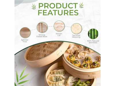 Cesta de Vapor de Bambú para Olla Profunda con Tapa para Brócoli