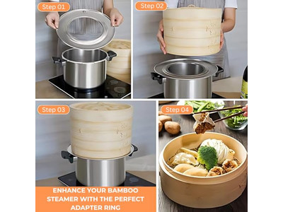 Set de Madera para Bollos y Alimentos Cesta de Vapor de Bambú para 8 Dumplings