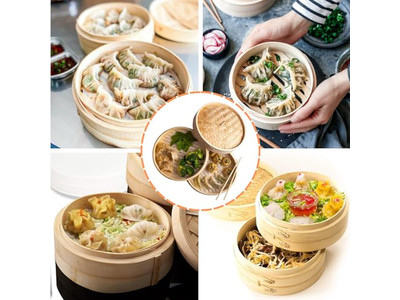 Set de Madera para Bollos y Alimentos Cesta de Vapor de Bambú para 8 Dumplings
